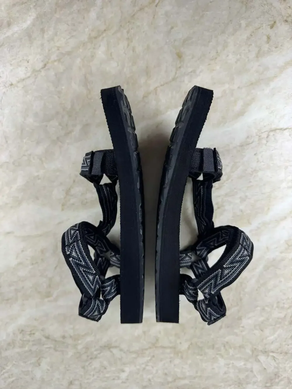 Teva Original Universal Kids K3 Sport Sandals Black Gray Geometric Hook & Loop